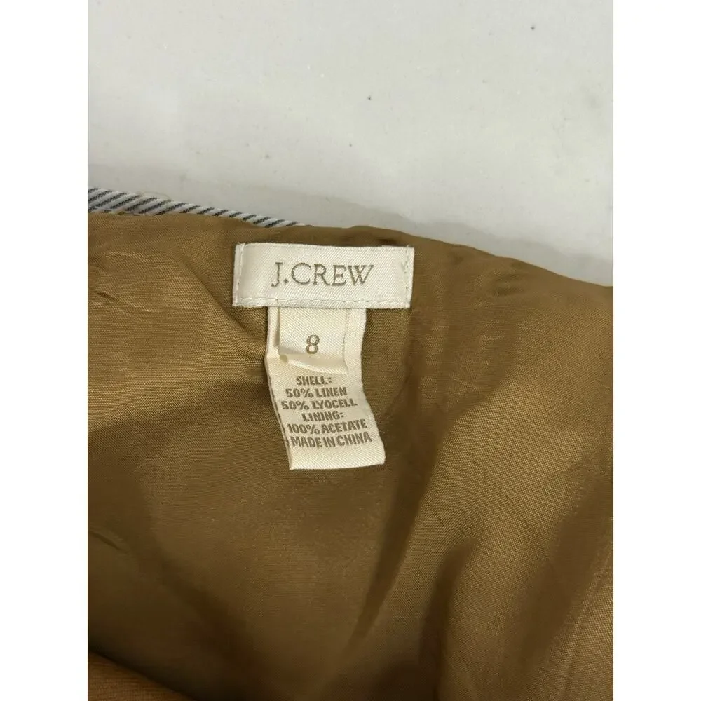 J Crew Skirt Sz 8 Brown Linen Blend Button Front Pockets Lined Minimalist Preppy